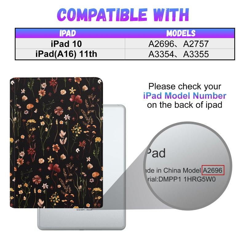 Wazzasoft for iPad A16 Case (11th) 2025,for iPad 10th Generation 10.9 inch (2022) - Smart Folio Cover (Auto Wake/Sleep) with Build-in Pencil Holder for Apple Tablet Cover for Women Girls,Retro Floral - Image 2
