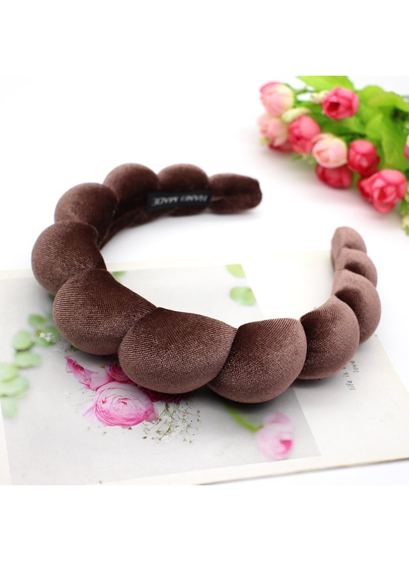 Generic Creative New Conch Hairband Womens Autumn and Winter Elegant High Cranial Top Internet Celebrity Flower Headband Velvet Simple Cross-border Hair Accessories Coffee 