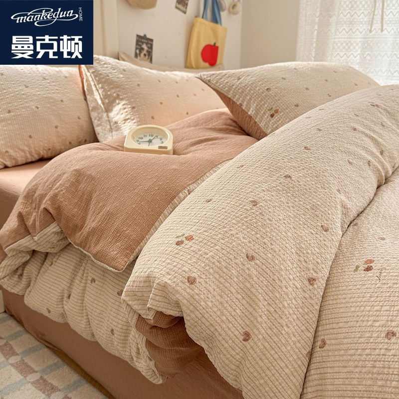 A-level ultra soft double-layer down duvet cover bed sheet set - four piece set bedding bed sheet duvet cover pillow cover - Image 1