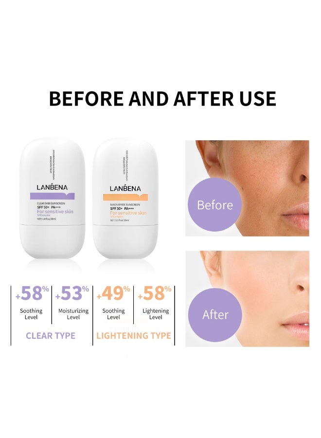 LANBENA Niacinamide Sunscreen SPF 50+ PA+++ 30ml Brightening Facial Sunscreen with Vitamin B3 UV Protection Oil Control - Image 2