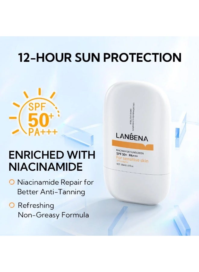 LANBENA Niacinamide Sunscreen SPF 50+ PA+++ 30ml Brightening Facial Sunscreen with Vitamin B3 UV Protection Oil Control - Image 5