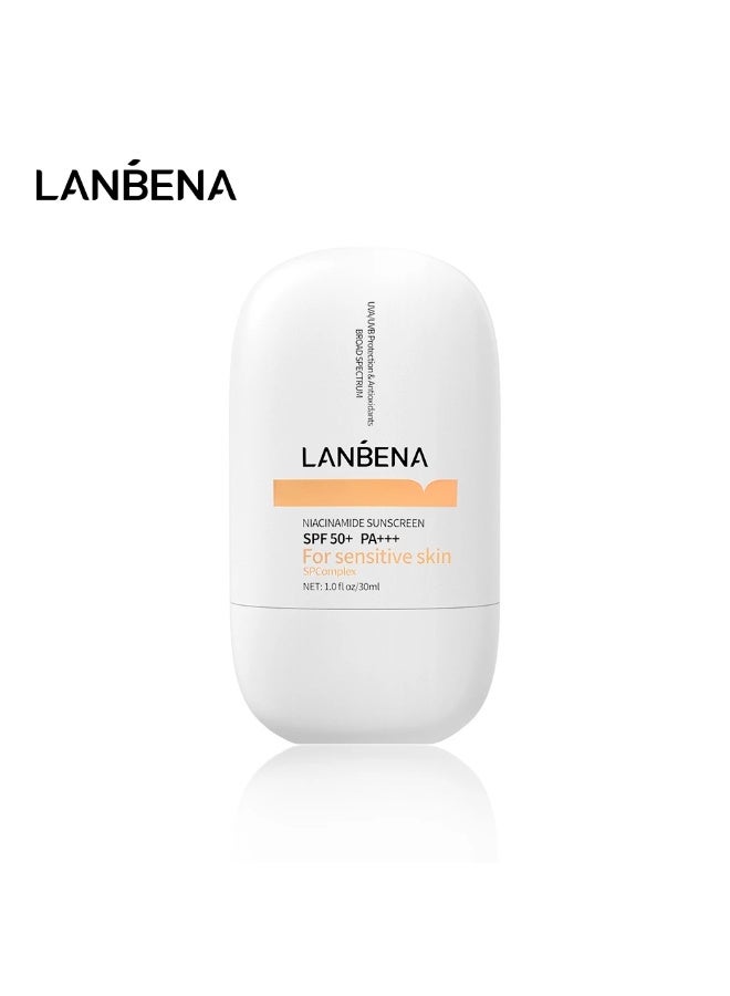 LANBENA Niacinamide Sunscreen SPF 50+ PA+++ 30ml Brightening Facial Sunscreen with Vitamin B3 UV Protection Oil Control - Image 1