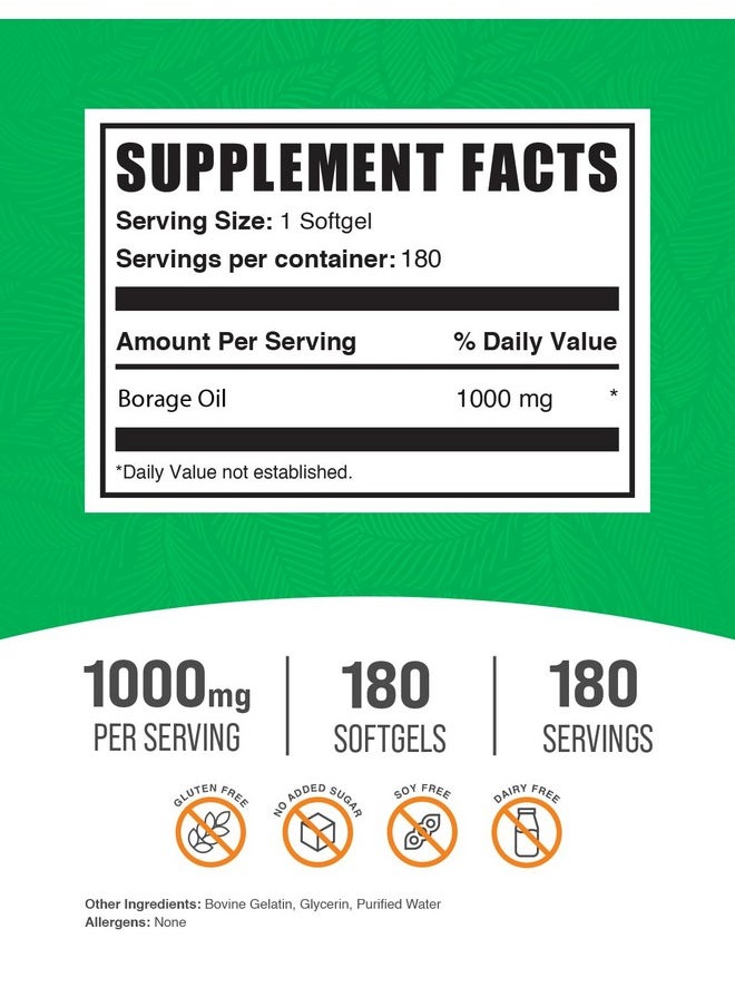 بالك سابلمنتس كبسولات زيت لسان الثور الناعمة من BulkSupplements.com - مكمل حمض جاما لينولينيك، مكملات زيت لسان الثور، زيت لسان الثور 1000 مجم - خالٍ من الجلوتين، كبسولة هلامية واحدة لكل وجبة، 180 كبسولة (عبوة واحدة)  - Image 2
