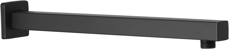 BESy 14 Inches Straight Extended Shower Arm With Flange, Rain Shower Head Extension Arms, Square Shower Rod Shower Head Extender Arm Shower Pipe Extension, Wall-Mounted Matte Black Stainless Steel - Image 1