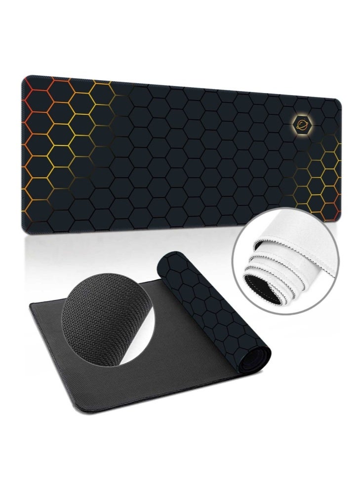 لوحة ماوس ألعاب كبيرة 300×700×2 مم، مضادة للانزلاق، بحواف مخيطة، لوحة مكتب مقاومة للماء مع قاعدة غير قابلة للانزلاق، لوحة مفاتيح كمبيوتر واقية مزدوجة الجوانب، وسادة مطاطية قابلة للغسل، لوحة ماوس عملية، حصيرة مكتب للاعبي المكتب والمنزل، نمط هندسي سداسي الشكل (أسود)