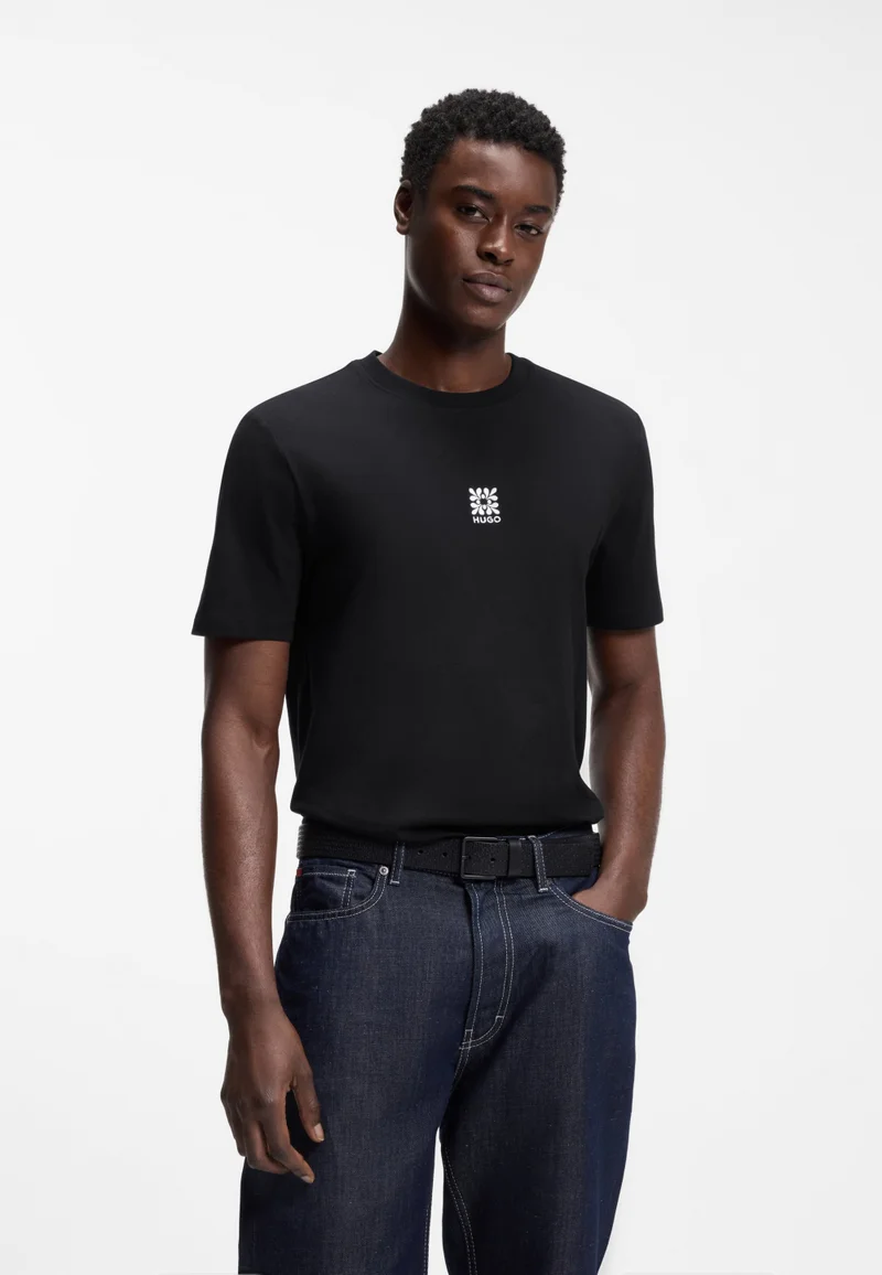 Cotton-jersey T-shirt with embroidered logo artwork