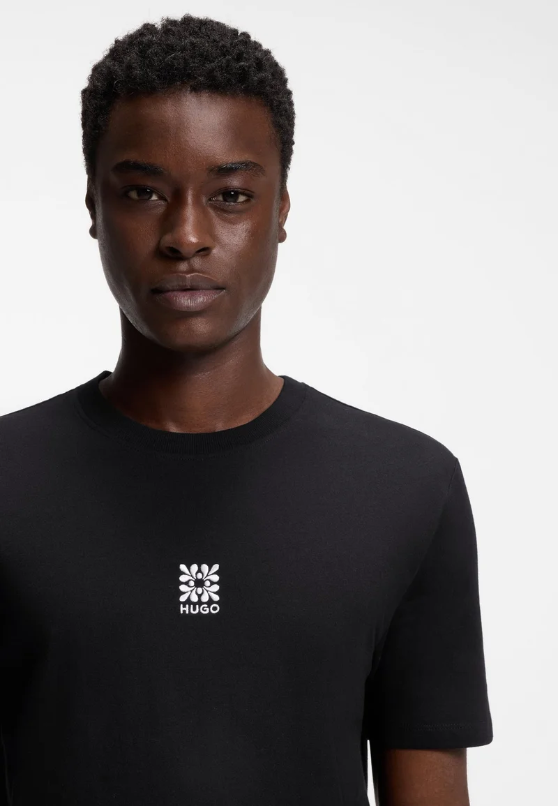 HUGO Cotton-jersey T-shirt with embroidered logo artwork