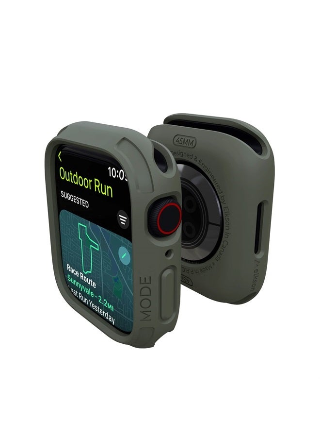 elkson Compatible with Apple Watch 45mm Bumper Case, Quattro 2.0 Series Rugged Case for Apple Watch and iWatch Series 8 7, Military Grade Durable Protective Cover, Flexible Shock Proof, Charcoal Green - Image 1