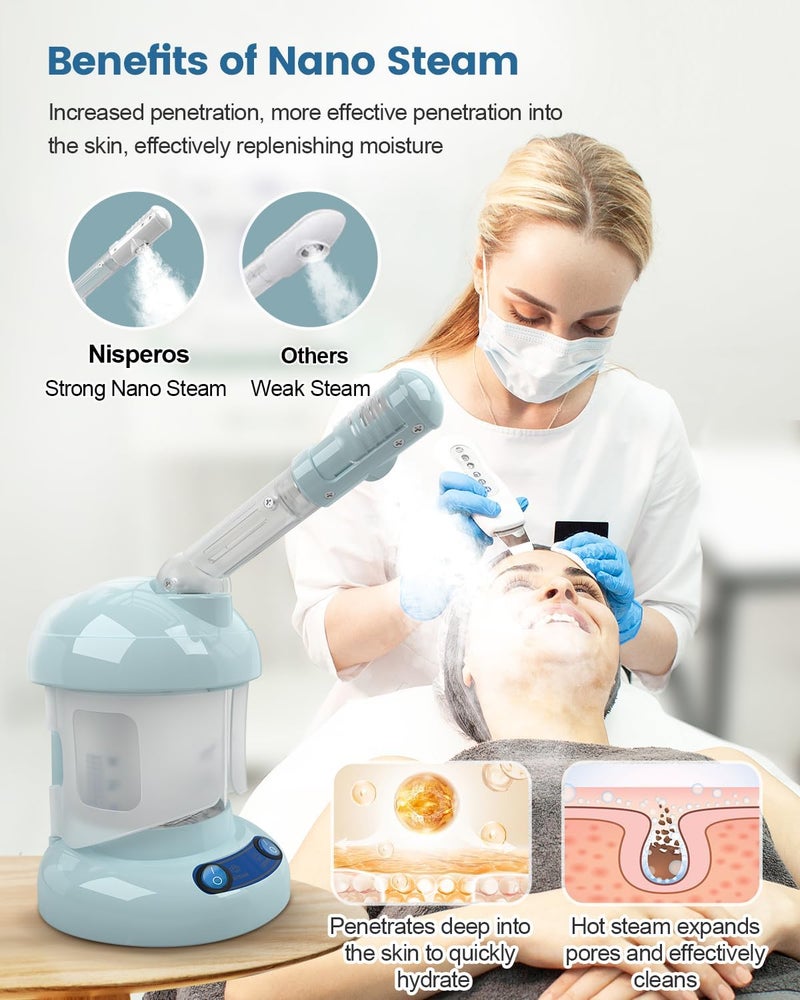 Nisperos Nano Facial Steamer,Ionic Face Steamer for Personal Skin Care ath Home,Spa,Light Blue - Image 4