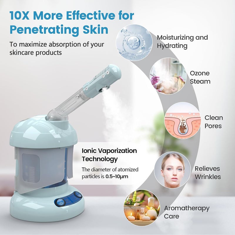 Nisperos Nano Facial Steamer,Ionic Face Steamer for Personal Skin Care ath Home,Spa,Light Blue - Image 2