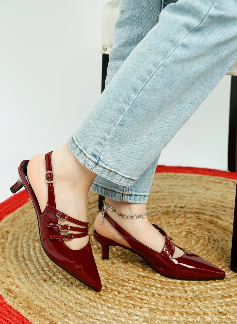 London Rag Triple Strap Slingback Sandals in Burgundy