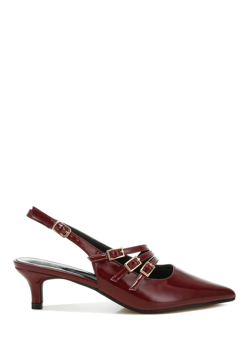 London Rag Triple Strap Slingback Sandals in Burgundy