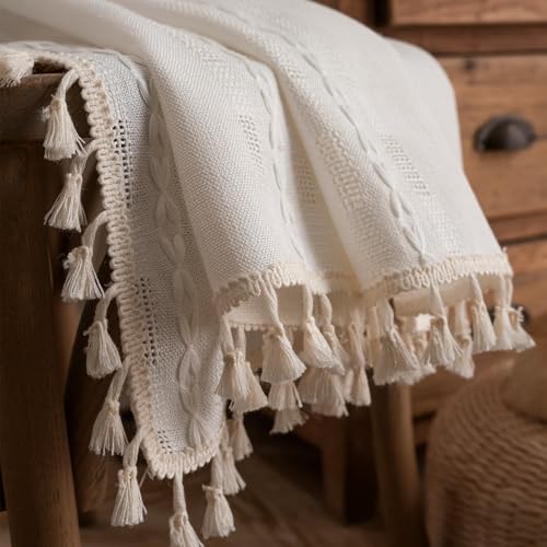 Deeprove Cream White Boho Curtain 84 inches Length for Living Room Bedroom Nursery Doorway Cream Bohemian 84 inches Long Western Stripe Embroidery Privacy Window Fringe Decor W52 x L84, 1 Panel - Image 4