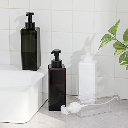 UUJOLY Foaming Soap Dispenser 1L (33.8oz) Refillable Plastic Pump Bottle for Liquid Soap, Shampoo, Body Wash (2 Pcs) (Amber) - Image 4