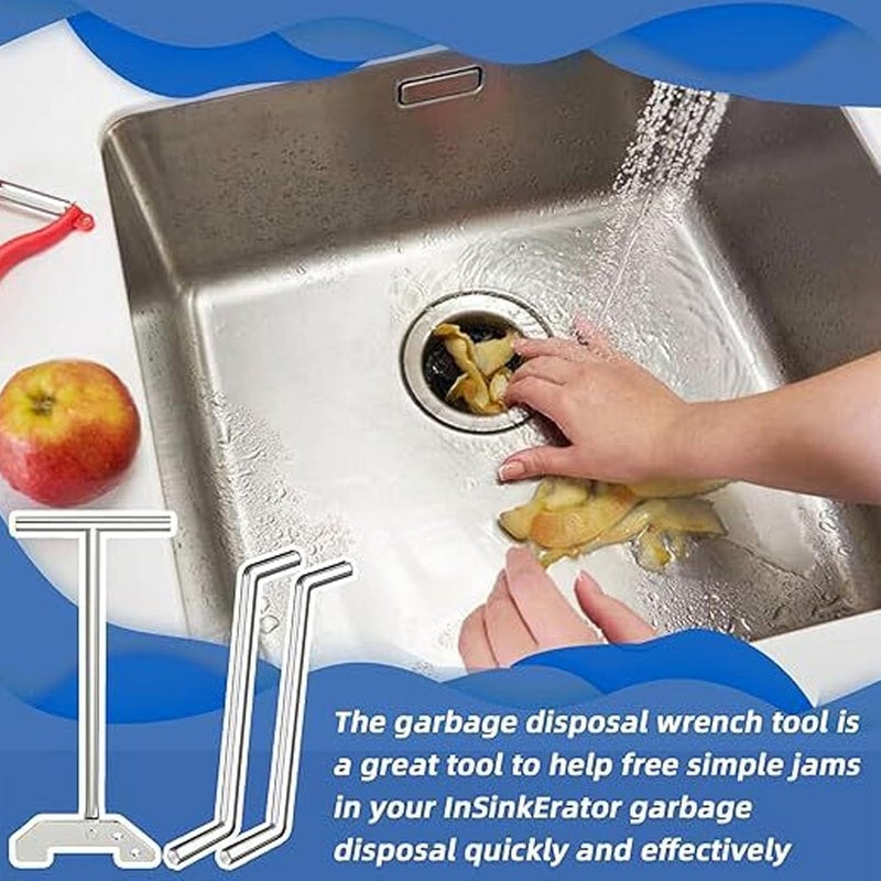 3 Pcs Garbage Disposer Unjamming Wrench, Garbage Disposal Release Wrench Set, Heavy Duty Stainless Steel Sink Unjamming Tool with 2 Hex Wrenches, for Quick Cleanup of Clogs from Ab - Image 2
