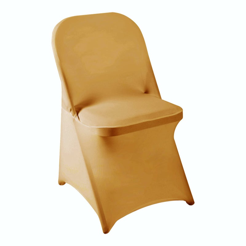 Howhic Folding Chair Covers for Party 12pcs Gold Universal Spandex Chair Covers for Folding Chairs Stretchy Fitted Chair Covers for Wedding Party Banquet Conference 12pcs Gold