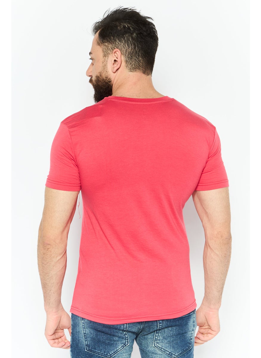 Tailorbyrd Men Round Neck Short Sleeves Embroidered Logo T-Shirt, Dark Pink  - Image 2