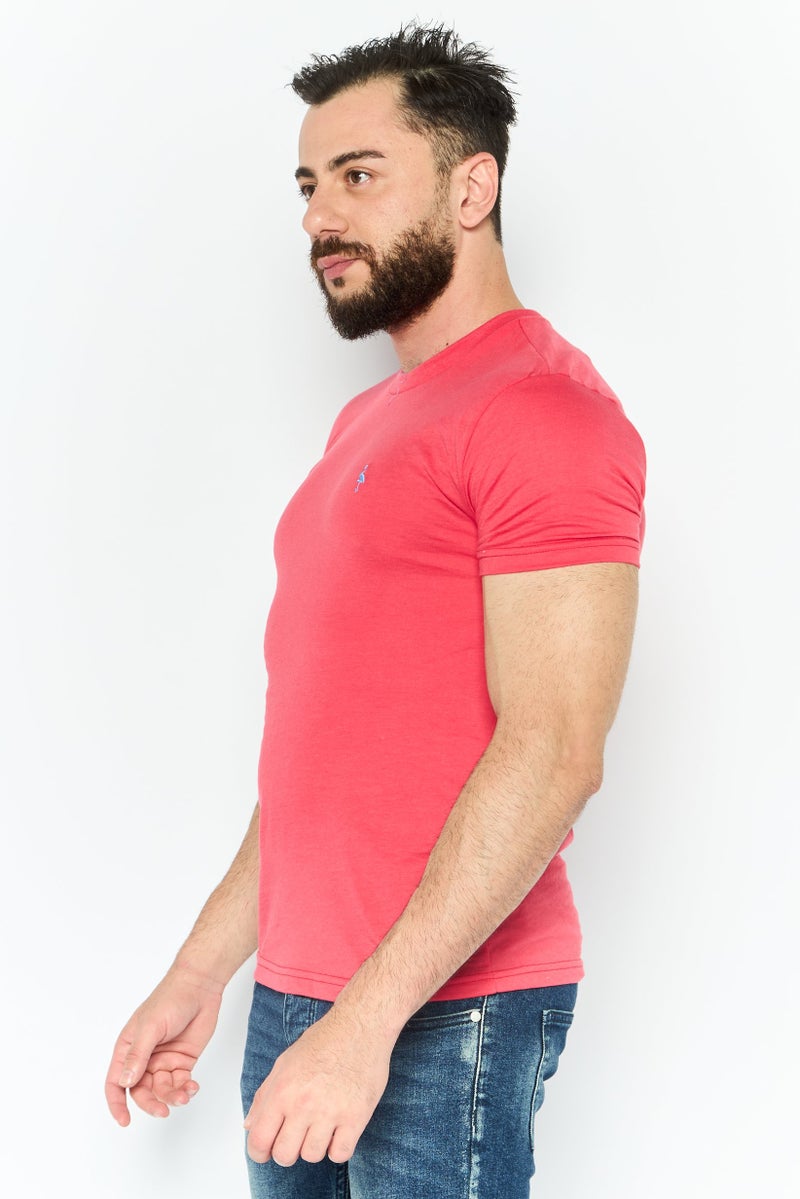 Tailorbyrd Men Round Neck Short Sleeves Embroidered Logo T-Shirt, Dark Pink - Image 4
