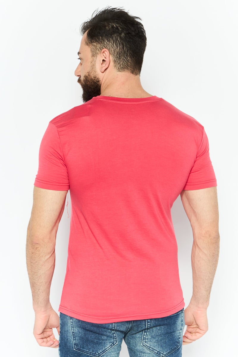 Tailorbyrd Men Round Neck Short Sleeves Embroidered Logo T-Shirt, Dark Pink - Image 2