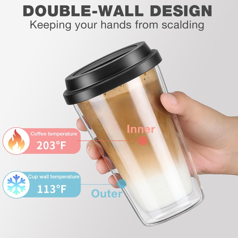 Qipecedm 2 Pack Double Walled Insulated Coffee Mugs with Silicone Lids, 12 OZ Reusable Coffee Cups, Cappuccino, Tea, Latte, Iced Coffee Cups, Travel Mugs, Heat Resistant - Image 2