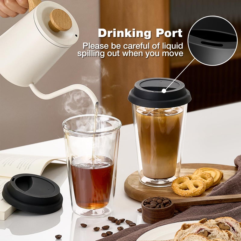 Qipecedm 2 Pack Double Walled Insulated Coffee Mugs with Silicone Lids, 12 OZ Reusable Coffee Cups, Cappuccino, Tea, Latte, Iced Coffee Cups, Travel Mugs, Heat Resistant - Image 3