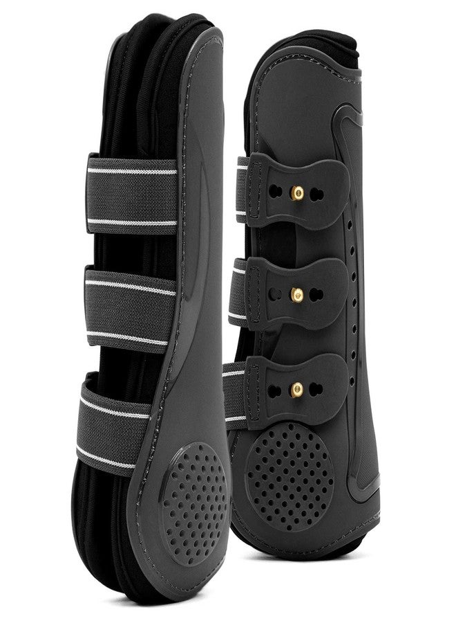 Jeffers Uniquely English Open Front Tendon for Horses, Pair, Large - Ventilated Neoprene Horse Leg Protection for Tendons & High Impact Support, Jumping & Competition Riding Equine Boots - Black - Image 1