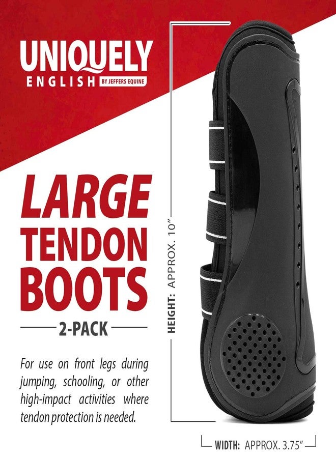 Jeffers Uniquely English Open Front Tendon for Horses, Pair, Large - Ventilated Neoprene Horse Leg Protection for Tendons & High Impact Support, Jumping & Competition Riding Equine Boots - Black - Image 2