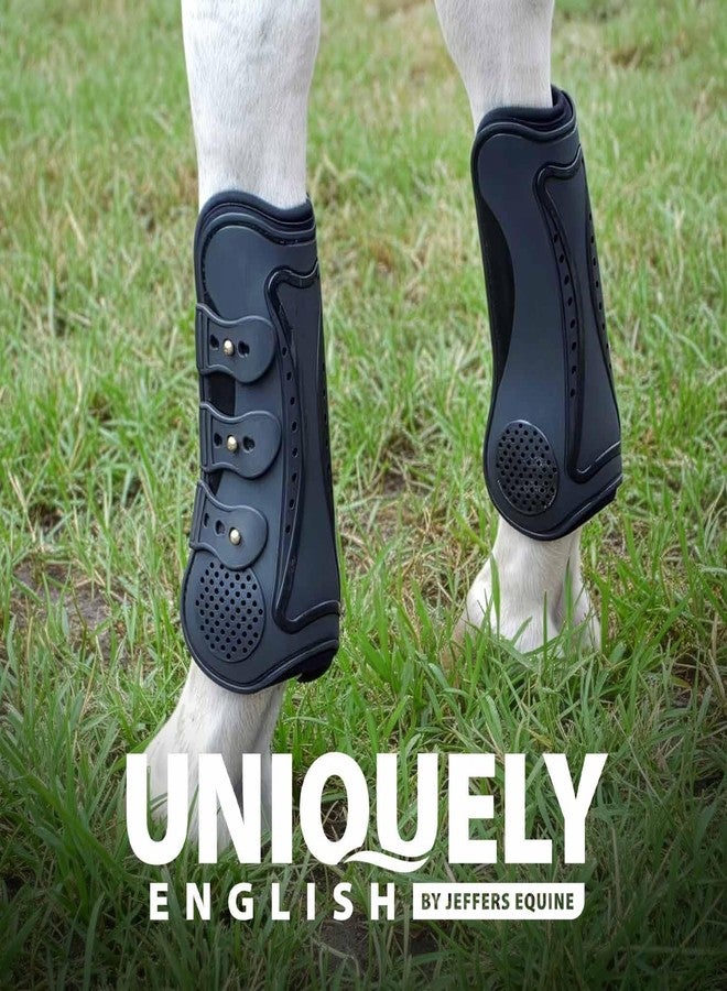 Jeffers Uniquely English Open Front Tendon for Horses, Pair, Large - Ventilated Neoprene Horse Leg Protection for Tendons & High Impact Support, Jumping & Competition Riding Equine Boots - Black - Image 4