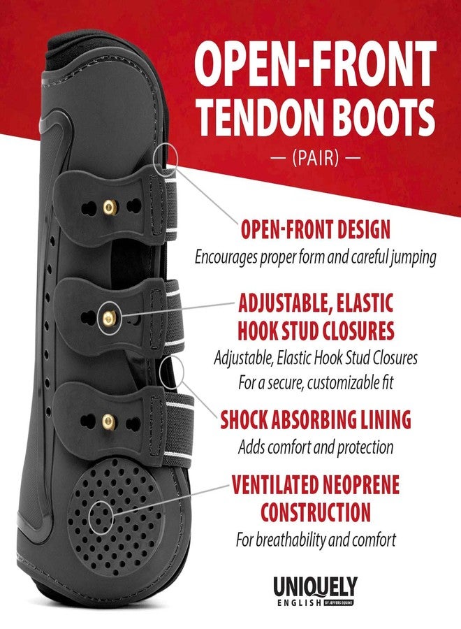 Jeffers Uniquely English Open Front Tendon for Horses, Pair, Large - Ventilated Neoprene Horse Leg Protection for Tendons & High Impact Support, Jumping & Competition Riding Equine Boots - Black - Image 3
