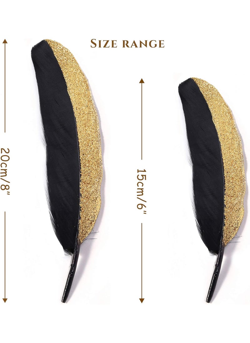 BABEYOND BABEYOND 42 Pcs 1920s Gatsby Gold Dipped Feather Natural Dcor Glitter Feather for 20s Party Decoration Wedding Decoration Black  Gold  - Image 2