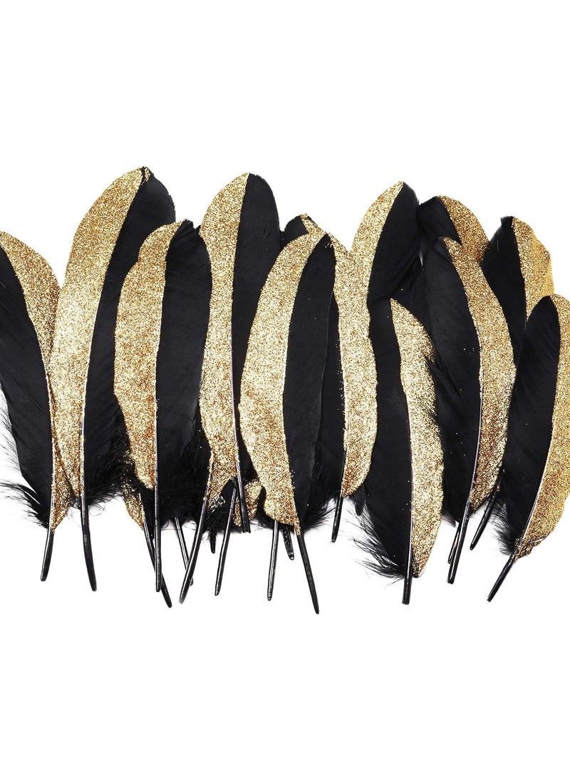BABEYOND BABEYOND 42 Pcs 1920s Gatsby Gold Dipped Feather Natural Dcor Glitter Feather for 20s Party Decoration Wedding Decoration Black  Gold  - Image 1
