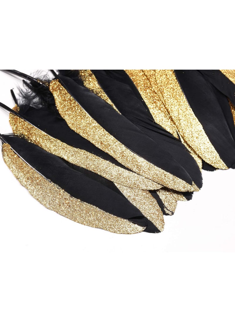 BABEYOND BABEYOND 42 Pcs 1920s Gatsby Gold Dipped Feather Natural Dcor Glitter Feather for 20s Party Decoration Wedding Decoration Black  Gold  - Image 4