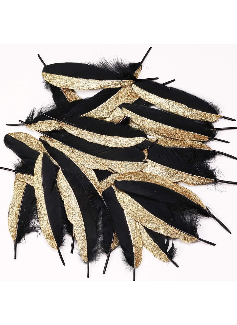 BABEYOND BABEYOND 42 Pcs 1920s Gatsby Gold Dipped Feather Natural Dcor Glitter Feather for 20s Party Decoration Wedding Decoration Black  Gold  - Image 5