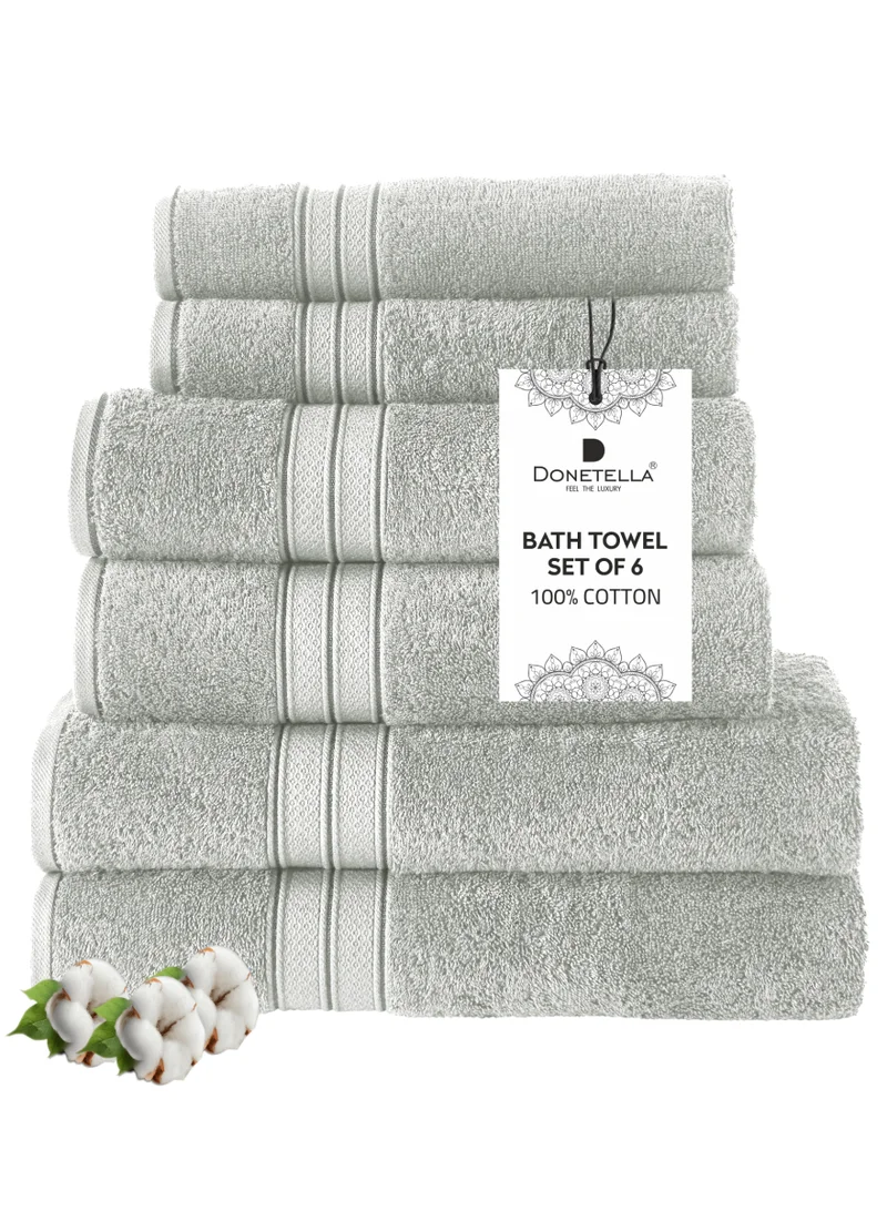 Donetella Premium Towel 6-Pcs Set, 100% Combed Cotton 600 GSM, Highly Absorbent, Quick Dry Towel Set Include 2 Bath Towel, 2 Bath Sheet, 2 Hand Towel, Best Set for Bathroom Gym, Hotel And Spa,Light Grey