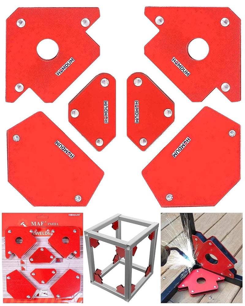 Homdum مجموعة مشابك لحام مغناطيسية متعددة الزوايا 6 قطع 2x3 بوصة سهم، 2x مثلث، 2x صغير، أدوات لحام مغناطيس قوي لسحب دقيق للتوافق باللون الأصفر/الأحمر - Image 1
