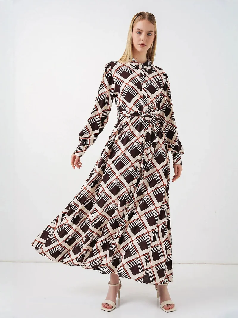 BIG DART BDART Plaid Midi Shirt Dress with Button Closure