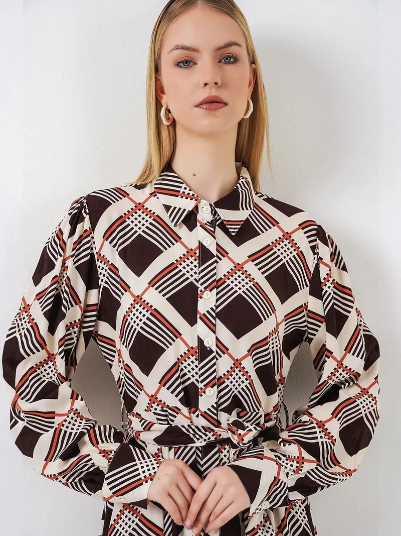 BIG DART BDART Plaid Midi Shirt Dress with Button Closure
