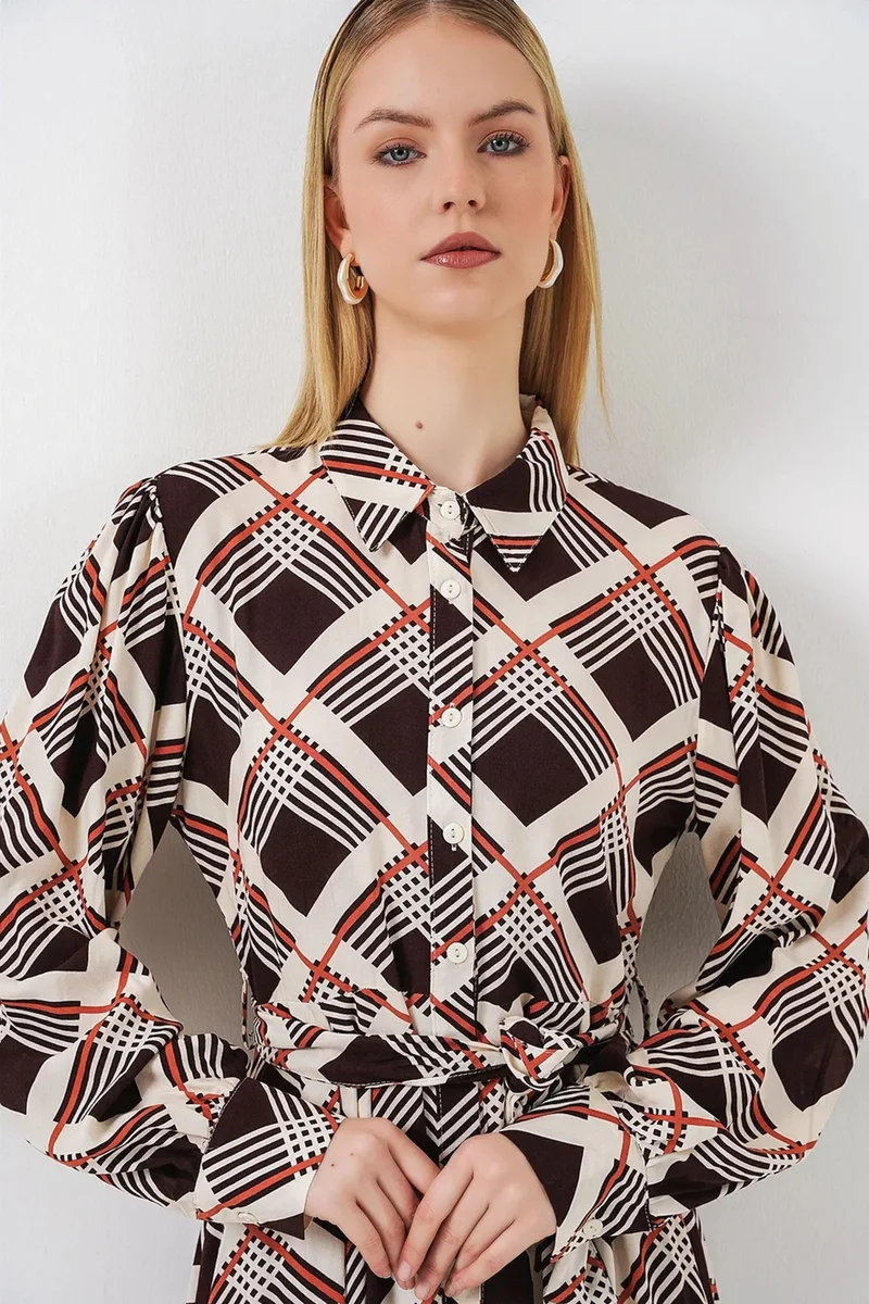 بيغ دارت BDART Plaid Midi Shirt Dress with Button Closure