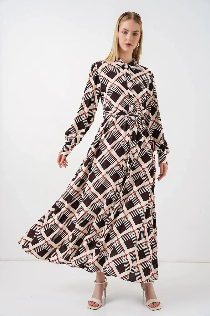بيغ دارت BDART Plaid Midi Shirt Dress with Button Closure