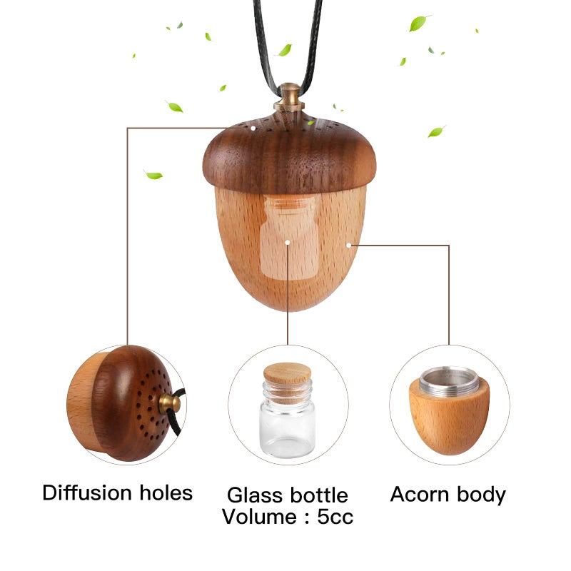 Maromalife Essential Oil Car Diffuser, Wooden Acorn Decor Cute Car Diffuser Air Freshener, Hanging Aromatherapy Diffuser Perfume Car Decoration, Gift for Women/Men, Christmas, Birthday - Image 3