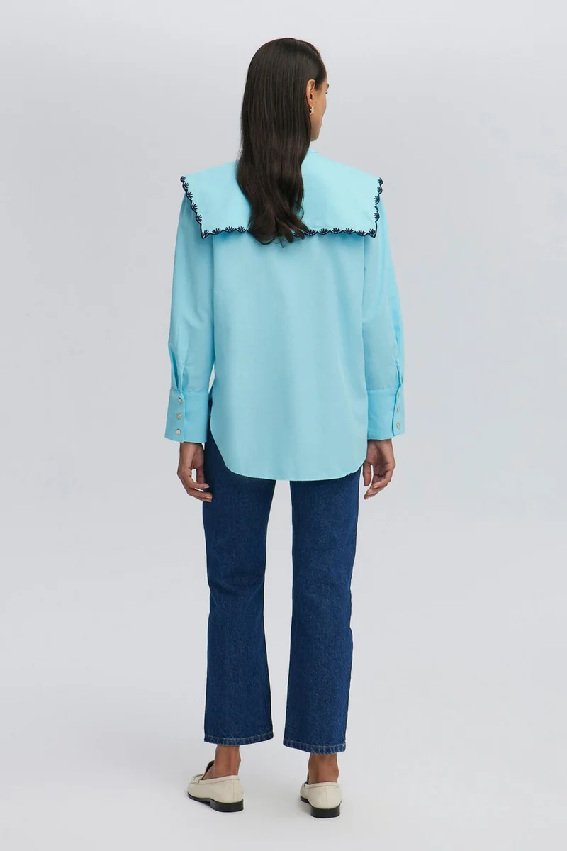 Touche Embroidered Detailed Wide Collar Shirt