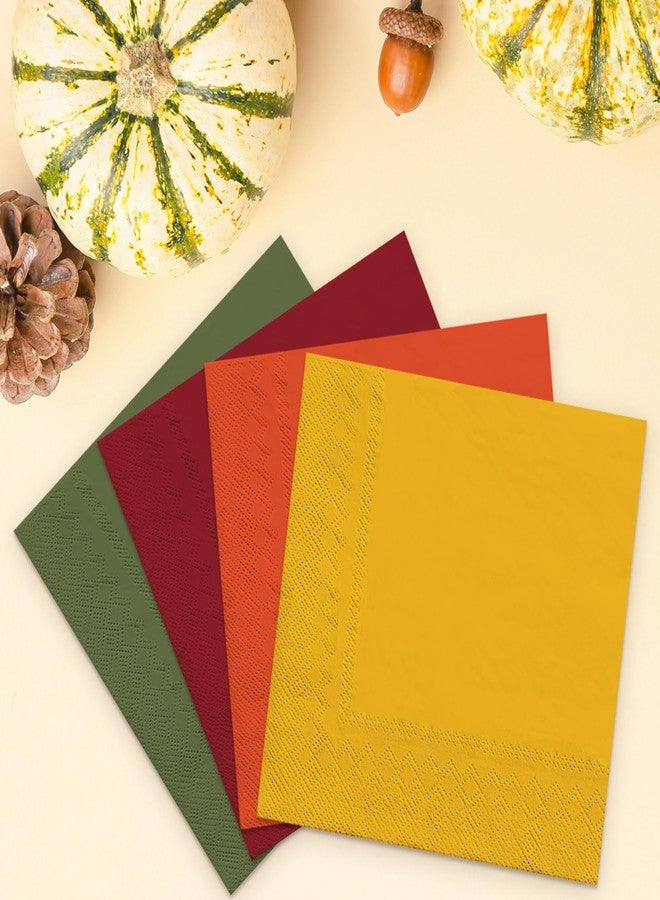 Whaline 80 Pack Thanksgiving Fall Paper Napkins 6.5 x 6.5 Inch Autumn Color Disposable Dinner Napkins Red Orange Yellow Green Luncheon Napkins Fall Harvest Party Supplies for Home Kitchen Restaurant - Image 4