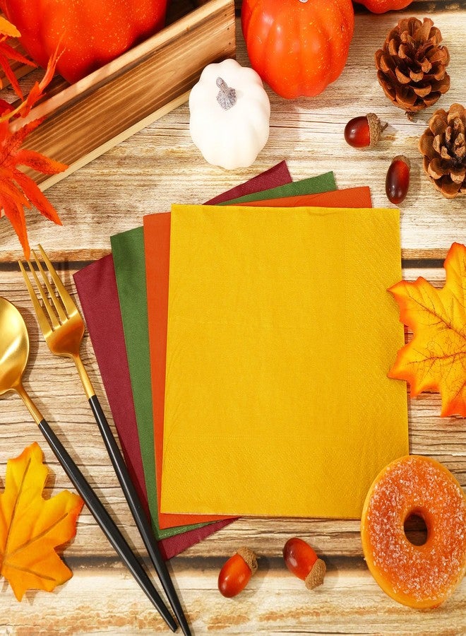 Whaline 80 Pack Thanksgiving Fall Paper Napkins 6.5 x 6.5 Inch Autumn Color Disposable Dinner Napkins Red Orange Yellow Green Luncheon Napkins Fall Harvest Party Supplies for Home Kitchen Restaurant - Image 5