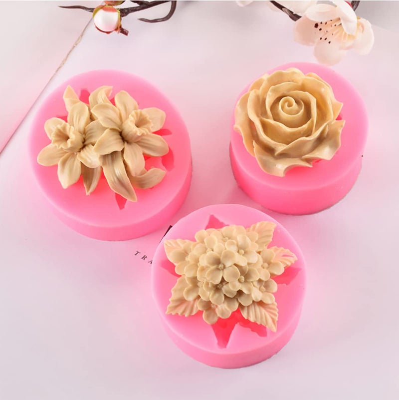 ESEDAGE 3 Pack Silicone Mold - 3D Flower Shapes: Rose, Peony & Round for Resin Candle & Soap Making - Image 1