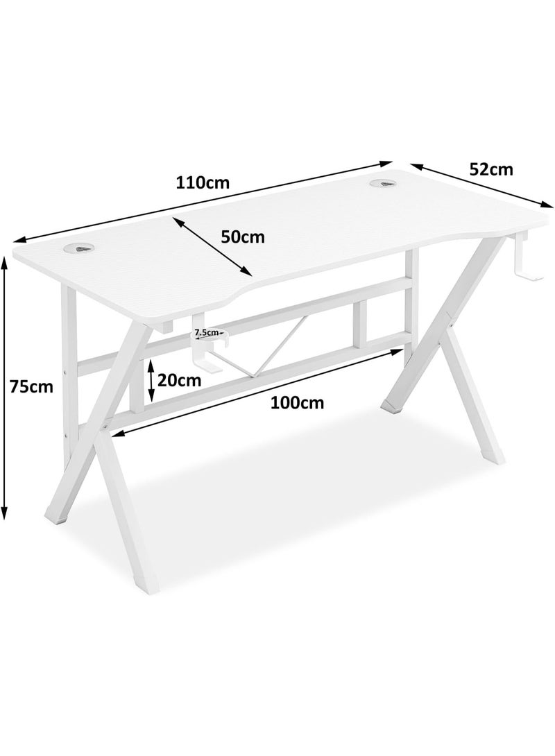 ZUIHAO ZUIHAO Gaming Desk 110cm Carbon Fiber Computer Table Workstation with K Shape Metal Frame Gamer Writing Table White 110 X52 X 75cm  - Image 2