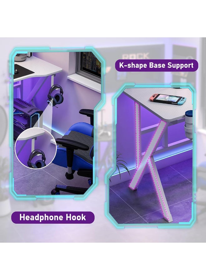ZUIHAO ZUIHAO Gaming Desk 110cm Carbon Fiber Computer Table Workstation with K Shape Metal Frame Gamer Writing Table White 110 X52 X 75cm  - Image 5