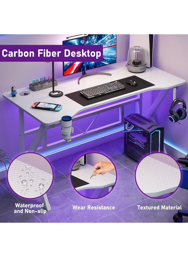ZUIHAO ZUIHAO Gaming Desk 110cm Carbon Fiber Computer Table Workstation with K Shape Metal Frame Gamer Writing Table White 110 X52 X 75cm  - Image 4