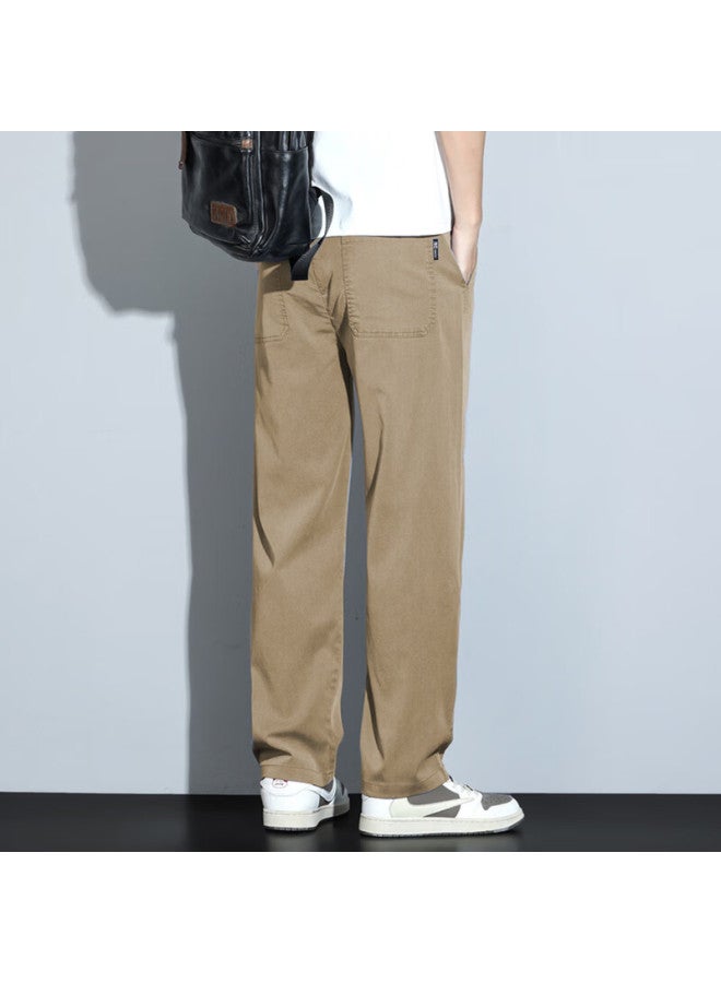 Vuug Ice Silk Casual Pants For Men, Summer Tencel Thin Straight Loose Comfortable Large Size Trousers 3XL Coffee - Image 1