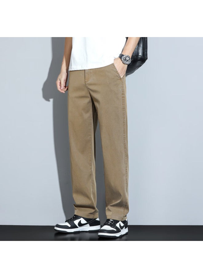 Vuug Ice Silk Casual Pants For Men, Summer Tencel Thin Straight Loose Comfortable Large Size Trousers 3XL Coffee - Image 2