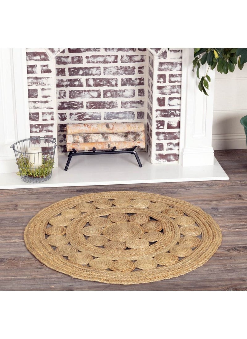 LINGWEI - Area Rug Jute Rug Carpet Braided Design Jute 100cm Round Home Living Room Floor Carpet 100x100 - Image 1